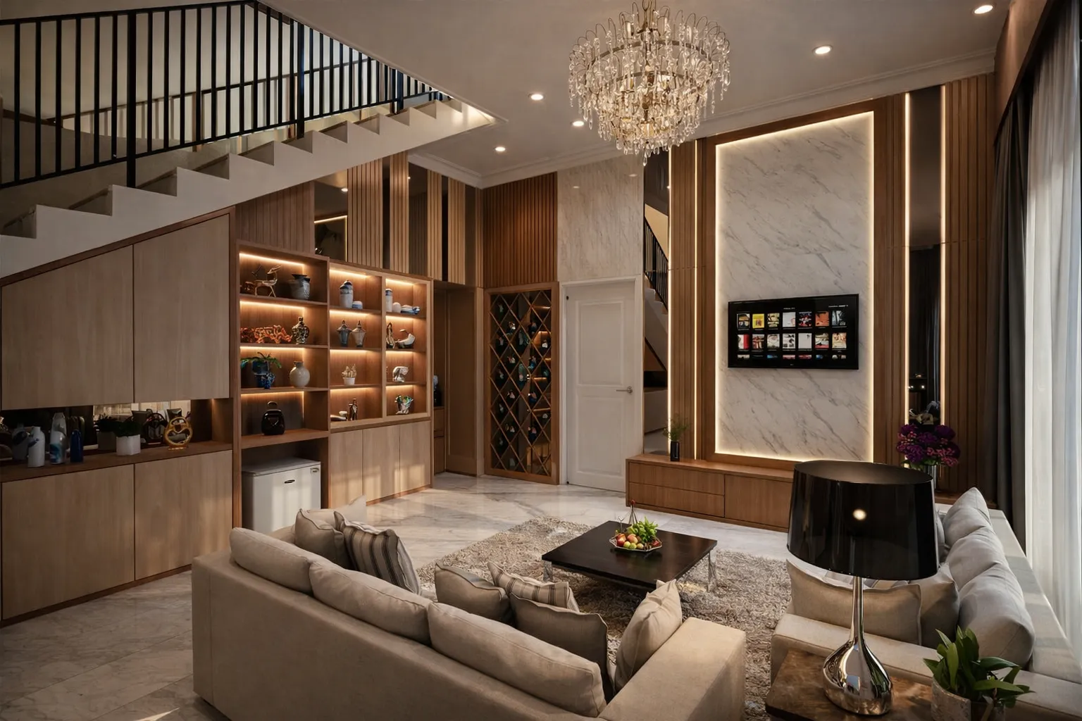 Living room dan TV backdrop custom oleh Pelangi Desain